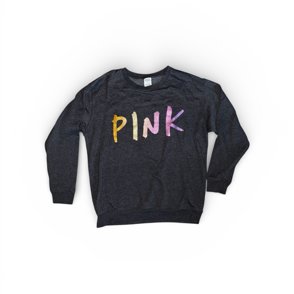 PINK Victoria's Secret Charcoal Sweatshirt with Vibrant Glitter Logo Medium